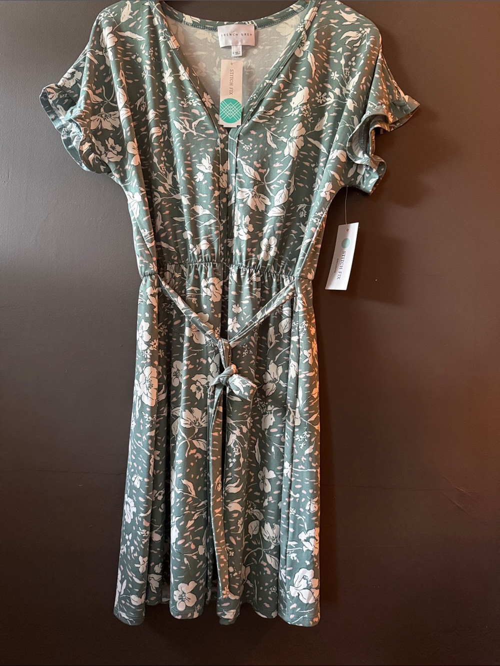 French Grey from Stitch Fix Tie-Waist Sage Midi Dress